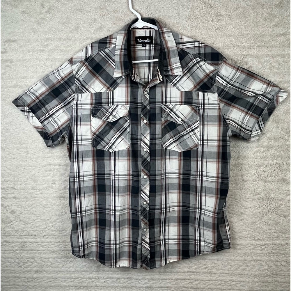 VENZULIA Pearl Snap Shirt Western Short Sleeve 2XL